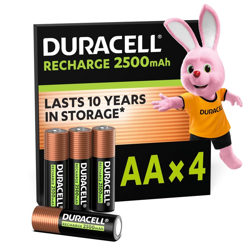 Nabíjateľné batérie Duracell Recharge Ultra AA 2500 mAh, 4 ks, prednabité, s dlhou životnosťou, pre herné ovládače a každodenné zariadenia