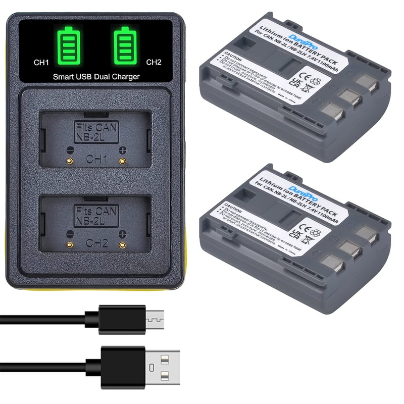 Acumulator DuraPro NB-2L / NB-2LH + încărcător dual USB pentru camere Canon - 2 bucăți