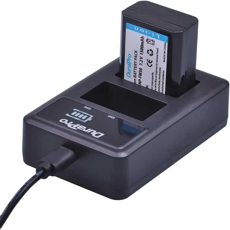 DuraPro NP-FW50 Akkumulátor + LED USB Dupla Töltő Sony Alpha 7 6500 6400 6300 6000 5100 NEX Fényképezőgépekhez