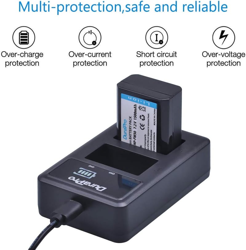 DuraPro NP-FW50 Akkumulátor + LED USB Dupla Töltő Sony Alpha 7 6500 6400 6300 6000 5100 NEX Fényképezőgépekhez