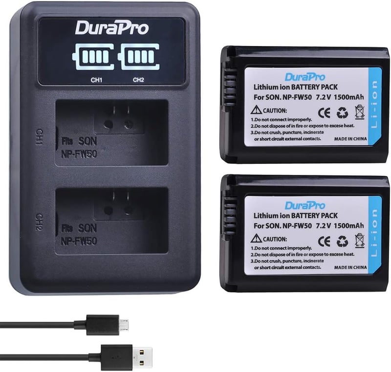 DuraPro NP-FW50 Akkumulátor + LED USB Dupla Töltő Sony Alpha 7 6500 6400 6300 6000 5100 NEX Fényképezőgépekhez