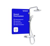 Duravit tuš set s termostatom, 3 vrste mlaza (Rain, Pulse, Mono), nagibna nadglavna tuš ruža, jednostavno čišćenje, krom/bijela 1