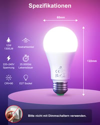 Bec LED RGB DUSKTEC E27 cu telecomandă, 12W, 1300LM, bec inteligent colorat 7
