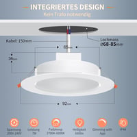 DUSKTEC LED Beépíthető Spotlámpa Alexa Vezérléshez, 7W Okos Mennyezeti Lámpa, APP és Hangvezérlés, Meleg-Nappali Fény, 6 db 2