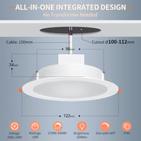 Spot LED inteligent încastrat DUSKTEC 100mm 10W, set de 6 bucăți, control vocal și prin aplicație, compatibil Alexa, reglabil, lumină albă ajustabilă 2700K-6000K 2