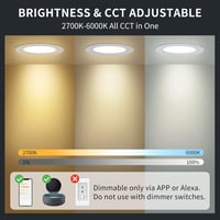 Spot LED inteligent încastrat DUSKTEC 100mm 10W, set de 6 bucăți, control vocal și prin aplicație, compatibil Alexa, reglabil, lumină albă ajustabilă 2700K-6000K 4
