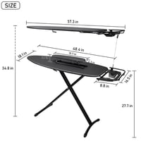 Duwee žehliaca doska s výsuvným držiakom na žehličku a rukávnikom, 122x46 cm, čierna, nastaviteľná výška, stabilný kovový rám 3