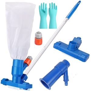 Set Aspirator pentru Fundul Piscinei DWcouple cu Mâner Telescopic, Cap de Aspirare cu Jet Portabil pentru Piscină, cu Mănușă cu Șnur, pentru Nisip și Nămol