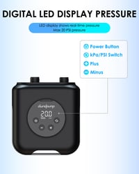 Elektrická SUP pumpa dwndpump HOBO PRO, 20 PSI, 4000 mAh akumulátor a 12V autokonektor, dvojstupňová bezdrôtová pumpa na paddleboard 9