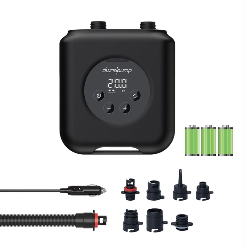 Elektrická SUP pumpa dwndpump HOBO PRO, 20 PSI, 4000 mAh akumulátor a 12V autokonektor, dvojstupňová bezdrôtová pumpa na paddleboard