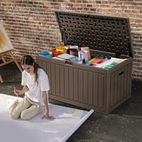 DWVO 270L živicový záhradný úložný box s kolieskami, vodotesný, uzamykateľný terasový úložný priestor na vankúše a záhradné náradie, svetlohnedý 2