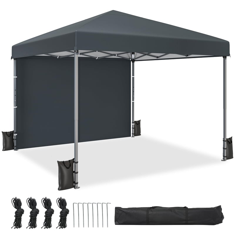 Pavilion Pop-Up DWVO 3x3 m, Cort de grădină pliabil impermeabil, anti-UV, prelată dintr-o singură bucată, gri, cu geantă și frânghii, pentru camping, piață