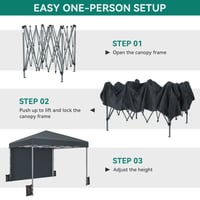 Pavilion Pop-Up DWVO 3x3 m, Cort de grădină pliabil impermeabil, anti-UV, prelată dintr-o singură bucată, gri, cu geantă și frânghii, pentru camping, piață 4