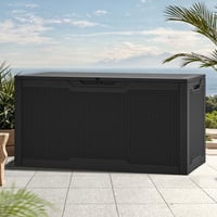 DWVO Vrtna kutija za odlaganje 380L, s efektom ratana, s bravom, vodootporna, s plinskom oprugom, crna, 115,4x55x58,3 cm, spremište za vrtni namještaj 2