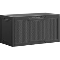 DWVO Vrtna kutija za odlaganje 380L, s efektom ratana, s bravom, vodootporna, s plinskom oprugom, crna, 115,4x55x58,3 cm, spremište za vrtni namještaj 1