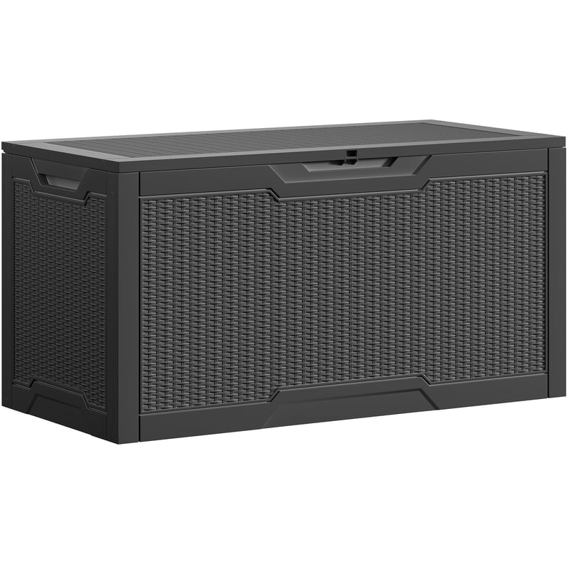 DWVO Vrtna kutija za odlaganje 380L, s efektom ratana, s bravom, vodootporna, s plinskom oprugom, crna, 115,4x55x58,3 cm, spremište za vrtni namještaj
