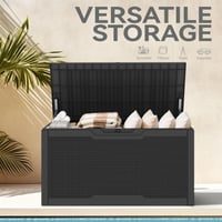 DWVO Vrtna kutija za odlaganje 380L, s efektom ratana, s bravom, vodootporna, s plinskom oprugom, crna, 115,4x55x58,3 cm, spremište za vrtni namještaj 3