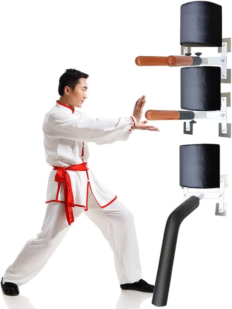 DYK&NX Falra szerelhető Wing Chun fa bábú rugós karokkal, harcművészeti edzőbábu
