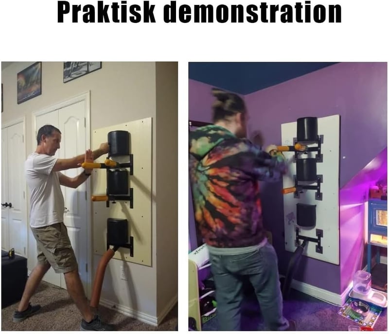 DYK&NX Falra szerelhető Wing Chun fa bábú rugós karokkal, harcművészeti edzőbábu