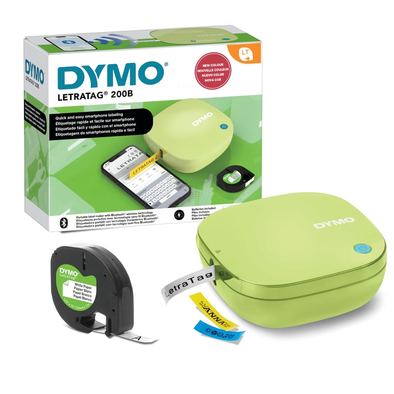 Imprimantă de etichete Bluetooth DYMO LetraTag 200B - Dispozitiv de etichetare compact, fără fir, cu bandă de hârtie albă, verde fistic
