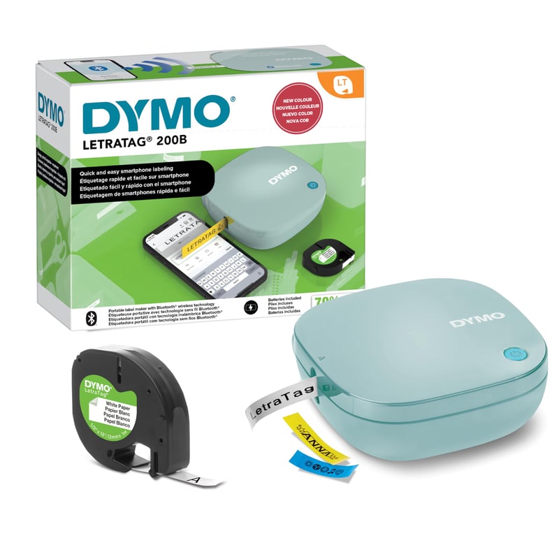 Imprimantă de etichete DYMO LetraTag 200B Bluetooth - Dispozitiv compact de etichetare wireless, cu bandă de hârtie albă, Daydream Blue