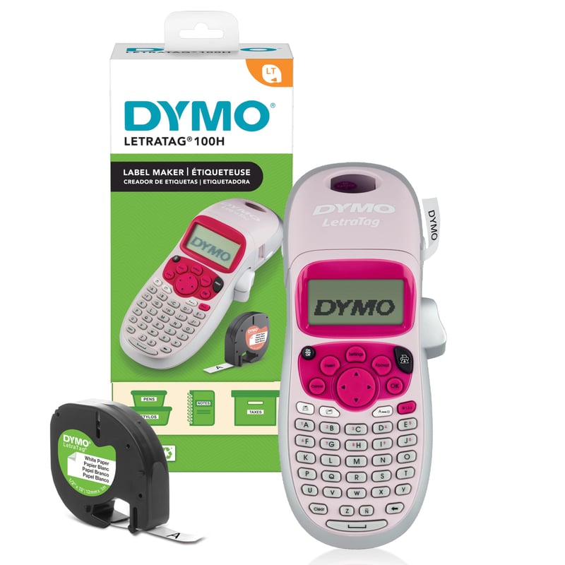 DYMO LetraTag LT-100H prijenosni pisač naljepnica s ABC tipkovnicom, ružičasti, termalni ispis, za uredsku i kućnu upotrebu