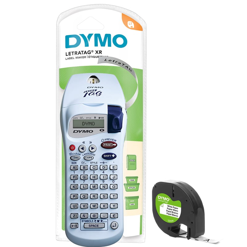 DYMO LetraTag XR hordozható címkéző készülék ABC billentyűzettel, otthoni használatra, ezüst színű