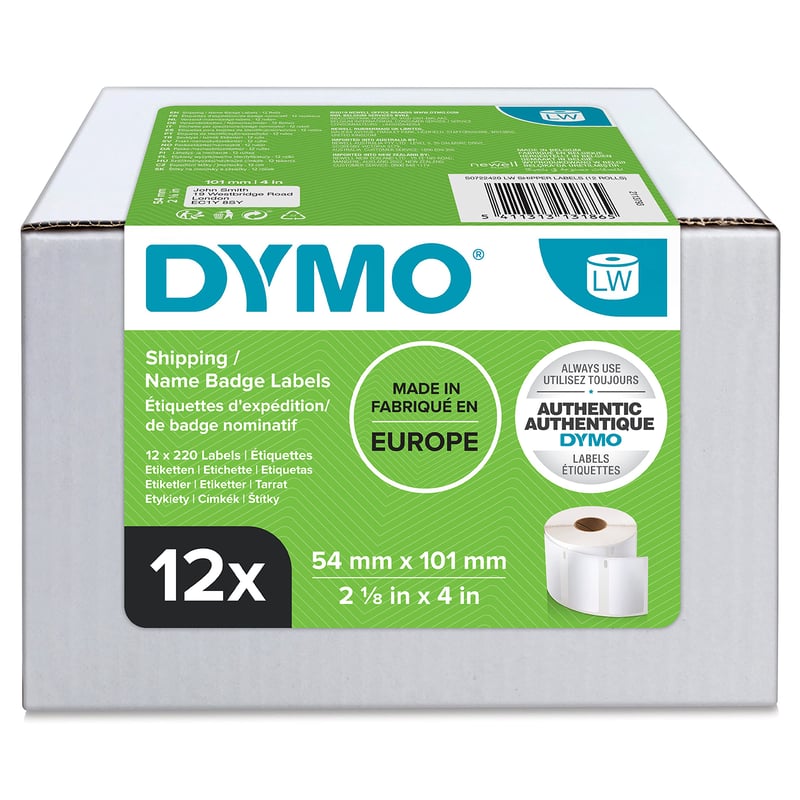 Originálne prepravné štítky a menovky DYMO LabelWriter (veľké) | 54x101 mm | 12 kotúčov x 220 ľahko odnímateľných štítkov (2640 ks) | pre tlačiarne LabelWriter