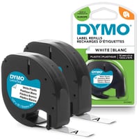 Originalna DYMO LetraTag traka za naljepnice, crna na bijeloj podlozi, 12 mm x 4 m, samoljepljiva plastična traka za LetraTag pisače naljepnica, 2 komada u pakiranju 1