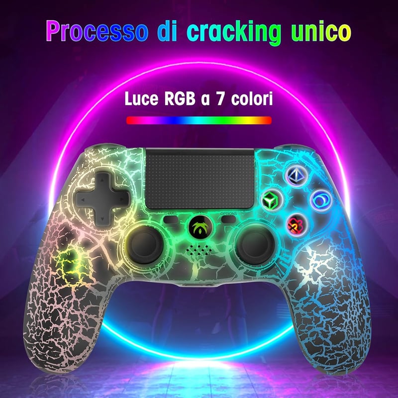 DYONDER Vezeték Nélküli Kontroller PS4-hez RGB Fénnyel, Dupla Rezgéssel - Kompatibilis PS4/Slim/Pro Konzolokkal