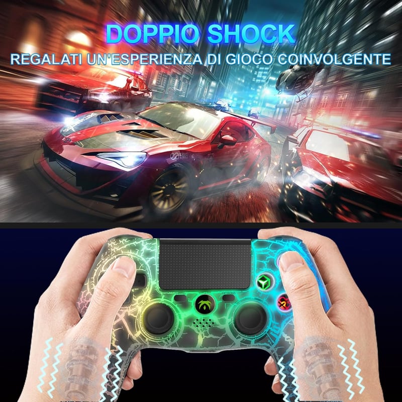 DYONDER Vezeték Nélküli Kontroller PS4-hez RGB Fénnyel, Dupla Rezgéssel - Kompatibilis PS4/Slim/Pro Konzolokkal