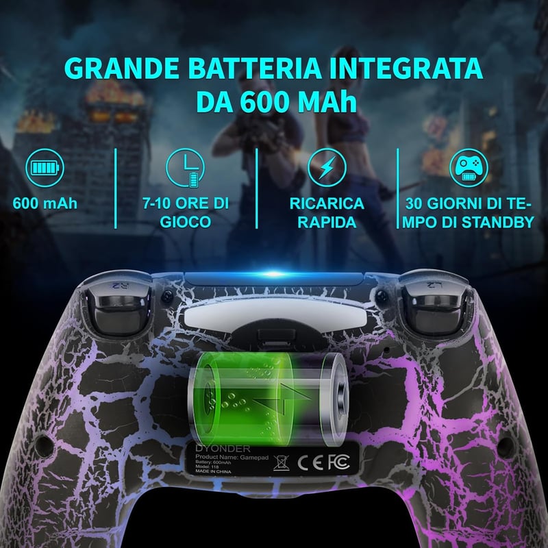 DYONDER Vezeték Nélküli Kontroller PS4-hez RGB Fénnyel, Dupla Rezgéssel - Kompatibilis PS4/Slim/Pro Konzolokkal