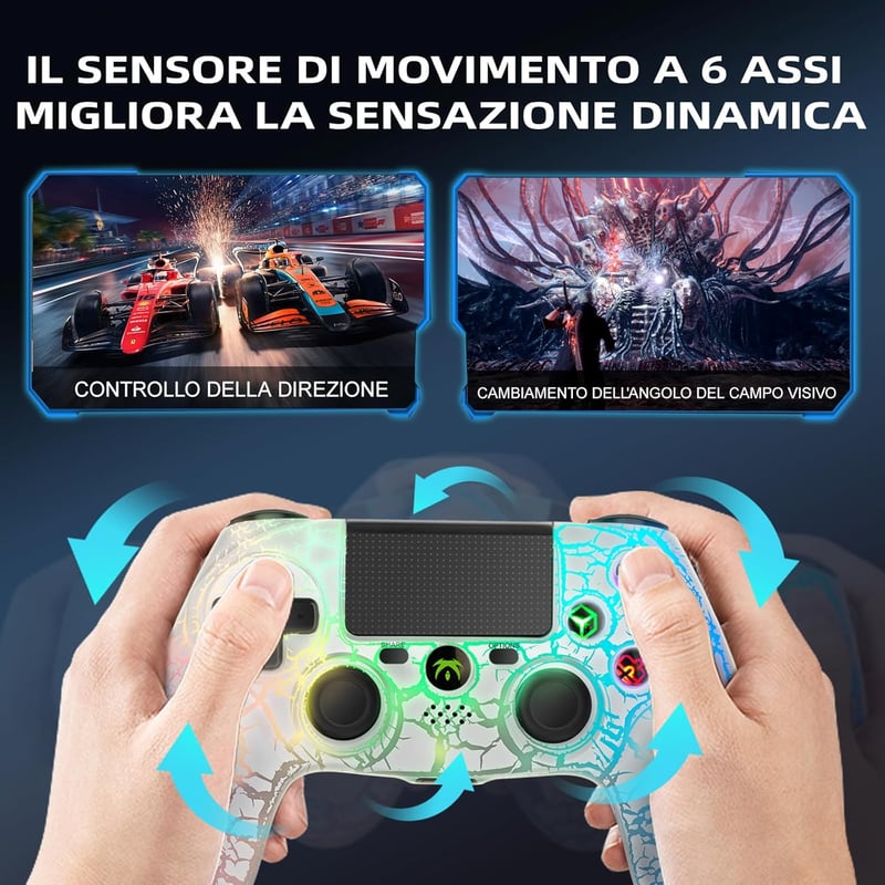 DYONDER Vezeték Nélküli PS4 Kontroller - Dupla Vibrációs Gamepad RGB Világítással, 10 Órás Üzemidő, Ergonomikus Kialakítás, PS4/Slim/Pro/PC 
