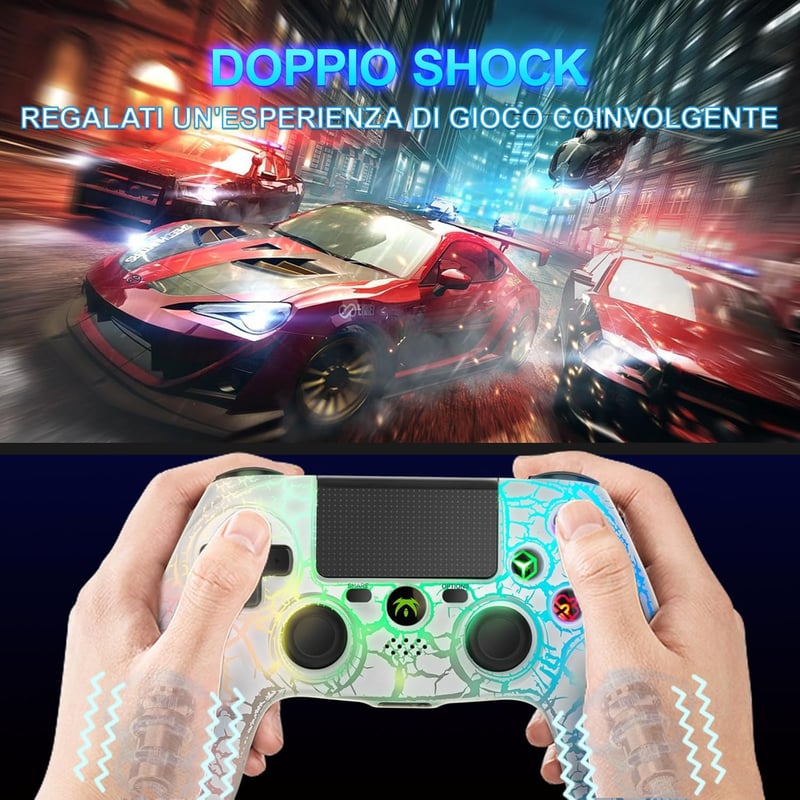 DYONDER Vezeték Nélküli PS4 Kontroller - Dupla Vibrációs Gamepad RGB Világítással, 10 Órás Üzemidő, Ergonomikus Kialakítás, PS4/Slim/Pro/PC 