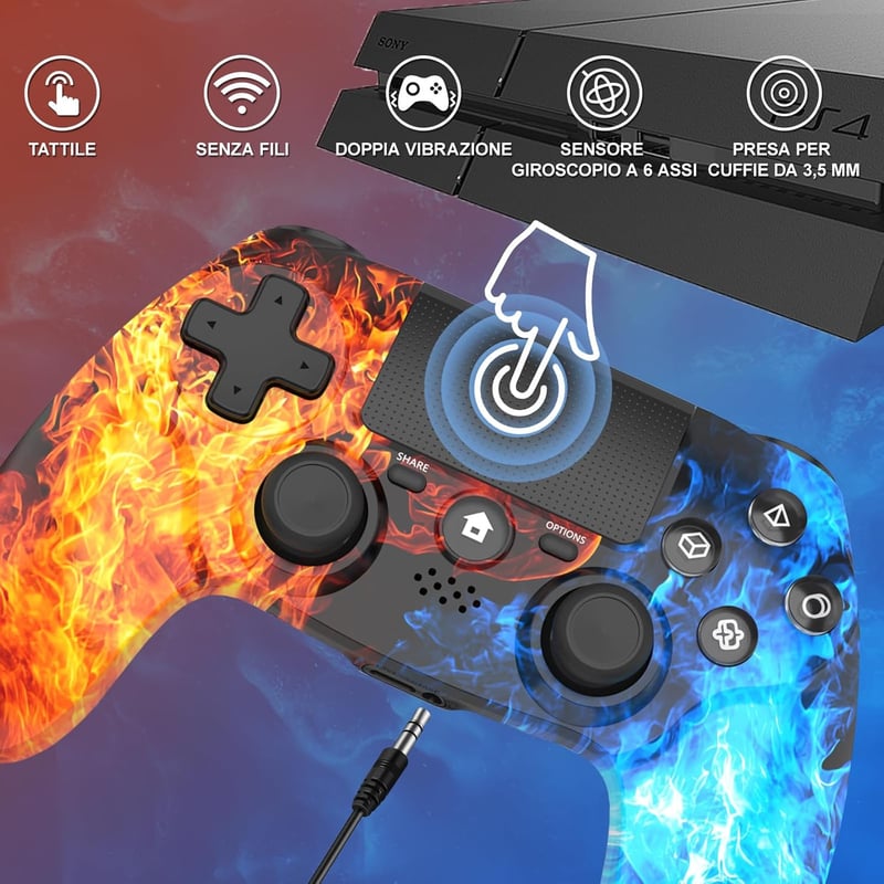DYONDER Wireless PS4 Kontroller Piros, Dual Vibration, 6-Axis Motion Sensor, PC/iOS Kompatibilis