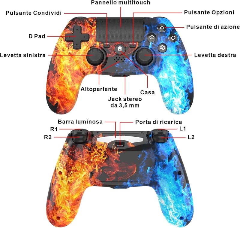 DYONDER Wireless PS4 Kontroller Piros, Dual Vibration, 6-Axis Motion Sensor, PC/iOS Kompatibilis