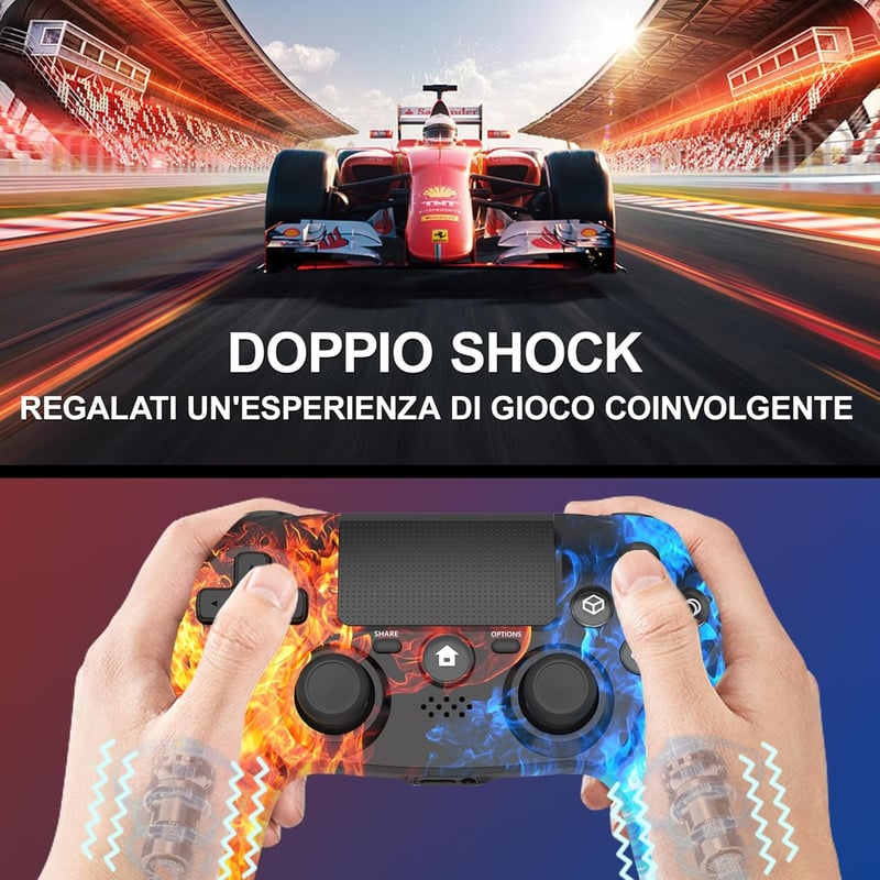 DYONDER Wireless PS4 Kontroller Piros, Dual Vibration, 6-Axis Motion Sensor, PC/iOS Kompatibilis