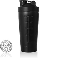 DYOUen 750 ml Shaker za proteine od nehrđajućeg čelika - Crna boca za miješanje fitness napitaka s kuglicom za miješanje, nepropusna, prijenosna za trening i dijetu 1
