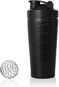 DYOUen 750 ml Rozsdamentes Acél Protein Shaker - Fekete Fitness Italkeverő Palack Keverőgömbbel, Szivárgásmentes, Hordozható Edzéshez és Dié 1