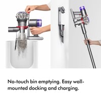 Bezdrôtový vysávač Dyson V8 Advanced, 130 AW, výdrž batérie 40 minút, motorizovaná kefa s technológiou proti namotávaniu vlasov, strieborná/nikel, odstraňovanie zvieracích chlpov, 0,54 l 8