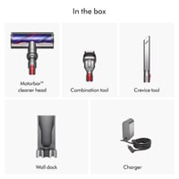 Bezdrôtový vysávač Dyson V8 Advanced, 130 AW, výdrž batérie 40 minút, motorizovaná kefa s technológiou proti namotávaniu vlasov, strieborná/nikel, odstraňovanie zvieracích chlpov, 0,54 l 5