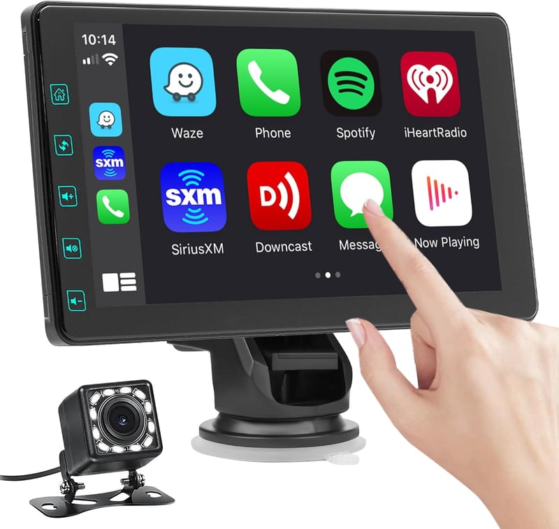 DYWSWINN 7 Hüvelykes Vezeték Nélküli Autórádió CarPlay és 1080P Tolatókamerával, Érintőképernyős GPS Navigáció Bluetooth FM