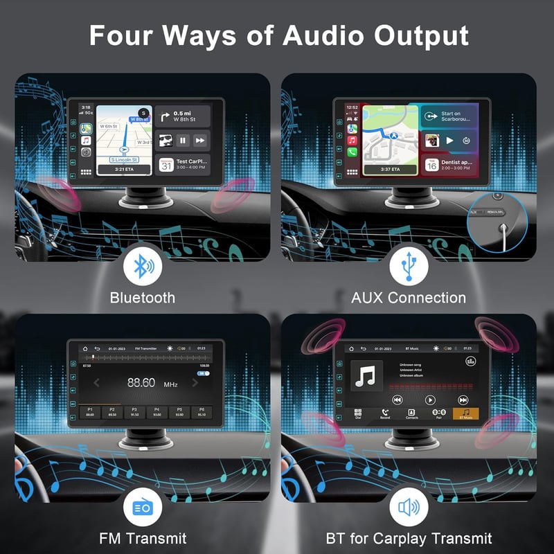 DYWSWINN 7 Hüvelykes Vezeték Nélküli Autórádió CarPlay és 1080P Tolatókamerával, Érintőképernyős GPS Navigáció Bluetooth FM