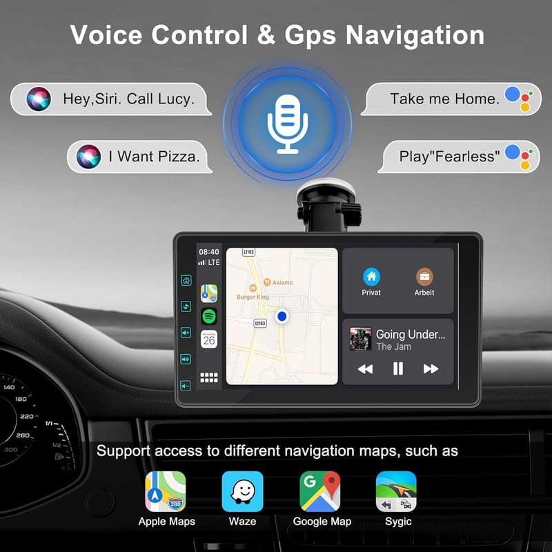 DYWSWINN 7 Hüvelykes Vezeték Nélküli Autórádió CarPlay és 1080P Tolatókamerával, Érintőképernyős GPS Navigáció Bluetooth FM