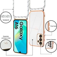 E-Lush kryt na Samsung Galaxy A16 s remienkom, galvanizovaný silikónový ochranný kryt so srdiečkovým vzorom, šnúrkou na krk, ochranou fotoaparátu a nárazuvzdornou úpravou, biely 5