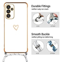 E-Lush kryt na Samsung Galaxy A16 s remienkom, galvanizovaný silikónový ochranný kryt so srdiečkovým vzorom, šnúrkou na krk, ochranou fotoaparátu a nárazuvzdornou úpravou, biely 3