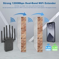 E-SHIDAI WiFi jelerősítő 1200 Mbps, Dual Band 5GHz/2.4GHz, Ethernet porttal - fekete 2