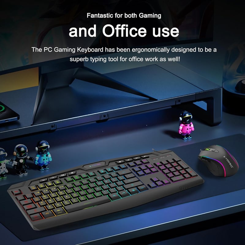 E-Yooso Gaming Billentyűzet és Egér Szett RGB Háttérvilágítással, Csuklótámasszal, 104 Gombos Csendes Membrán, Anti-Ghosting, PC Gamer