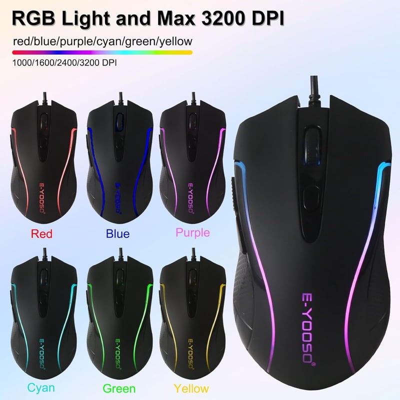 E-Yooso Gaming Billentyűzet és Egér Szett RGB Háttérvilágítással, Csuklótámasszal, 104 Gombos Csendes Membrán, Anti-Ghosting, PC Gamer