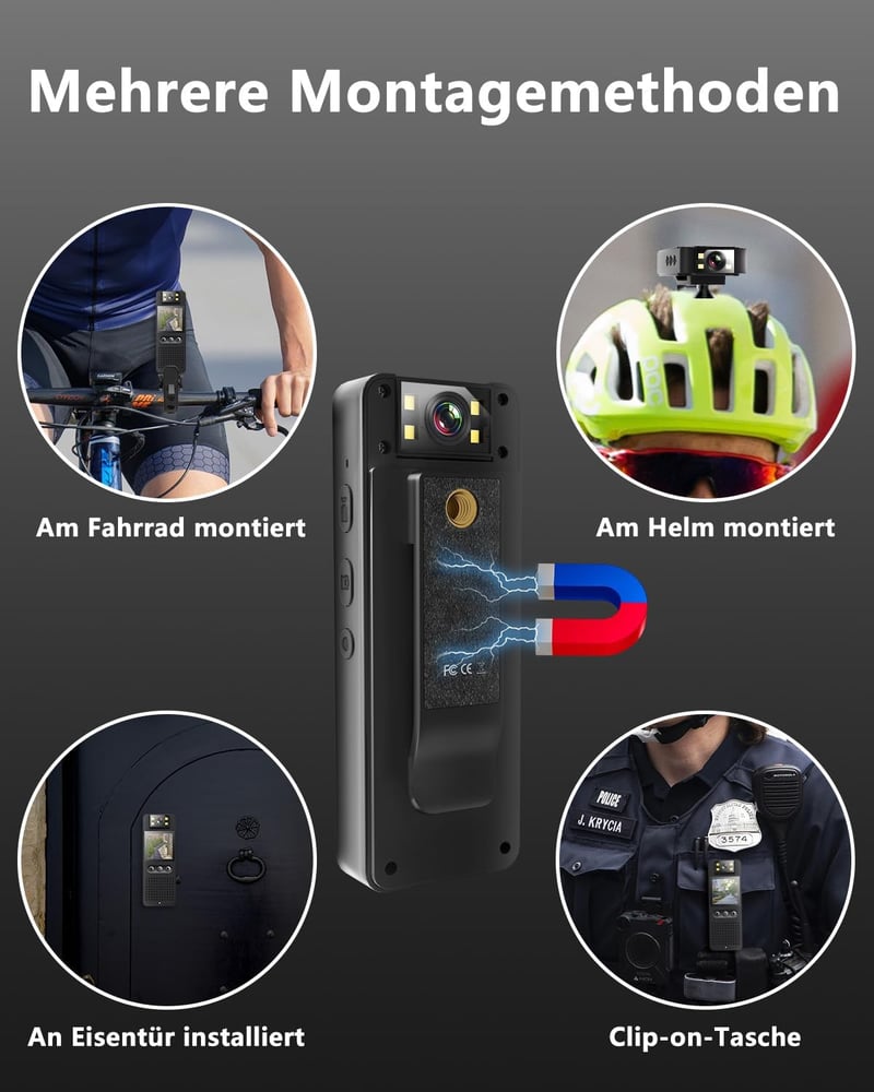Bextgoo Testkamera 64GB Memóriakártyával - 1080P FHD Akciókamera Színes Éjjellátással, 16MP Fotók, Mágneses Klip és Kerékpártartó, Sisak Vid